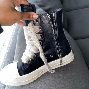 Black Leather High-Top Sneakers with Zippers